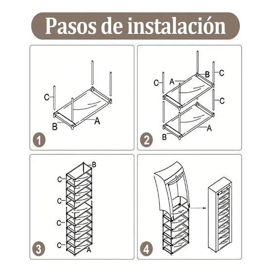 Closet Armario de Tela 4 Cuerpos + Zapatero 6 Niveles