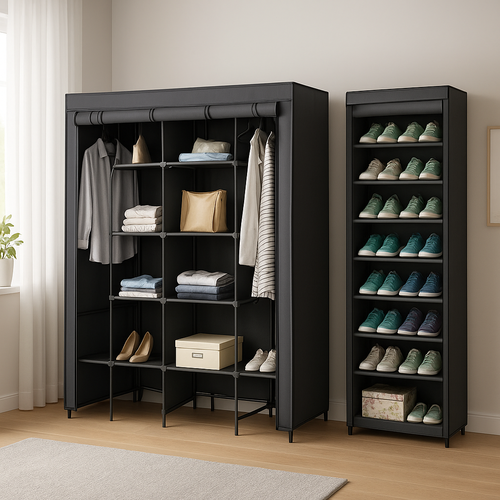 Closet Armario de Tela 4 Cuerpos + Zapatero 6 Niveles