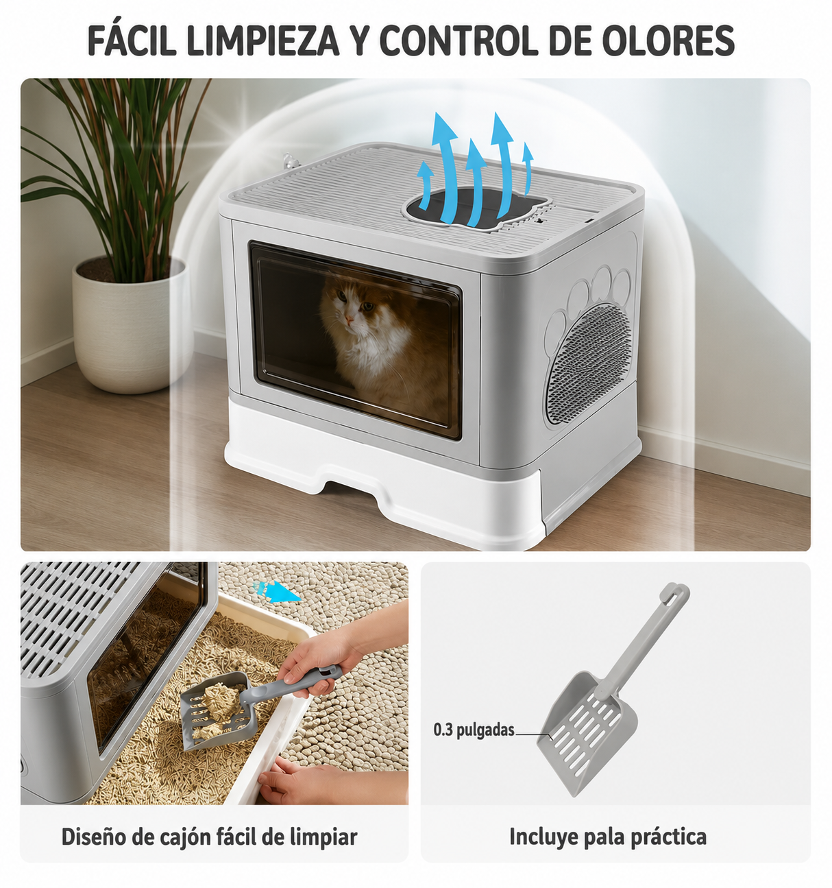 ARENERO GATO CON TAPA PLEGABLE A PRUEBA DE OLORES